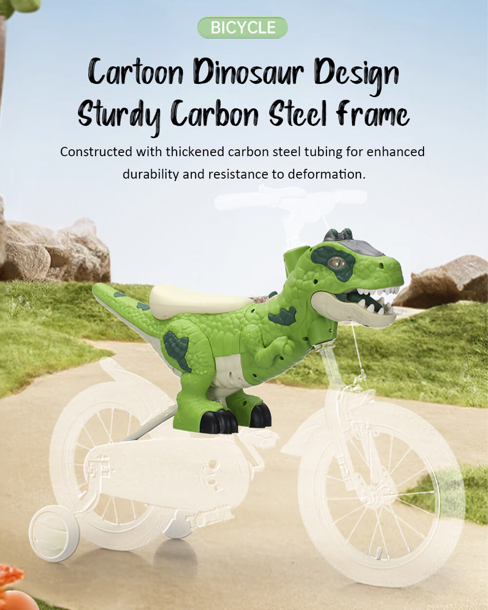 14inch Dino Kids Bike with Training Wheels Comfort Seat Bike High Carbon Steel Frame For Girls Boys