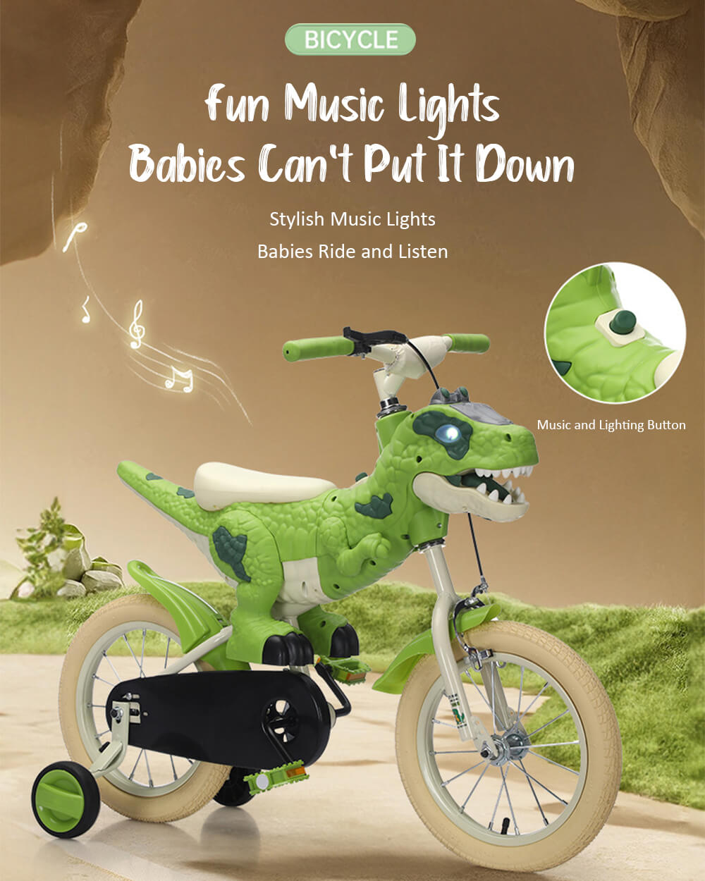 14inch Dino Kids Bike with Training Wheels Comfort Seat Bike High Carbon Steel Frame For Girls Boys