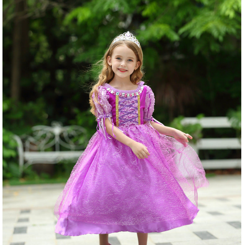 Girls Long Hair Princess Light Up Dress Fancy LED Ball Gown Dress for Party
