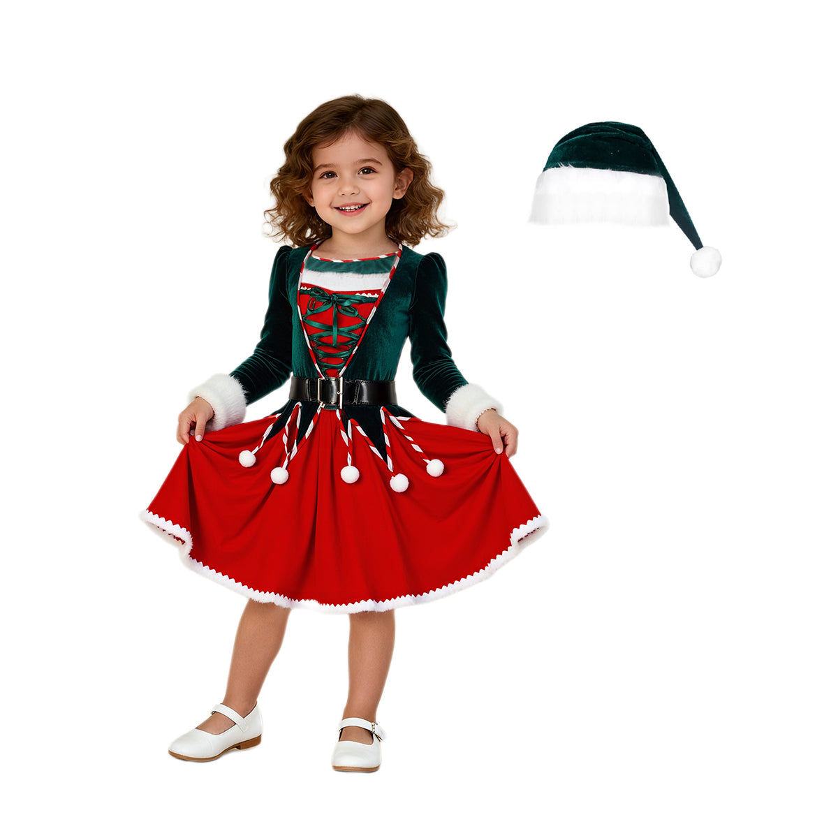 Mommy and Me Christmas Costume Kids and Mom Christmas Dress Hat and Socks Matching Set for Christmas Party