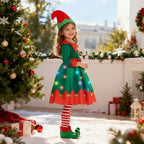 Girls Xmas Light Up Dress Elf Chrismtas Costume with Hat Socks Shoes Covers Full Set