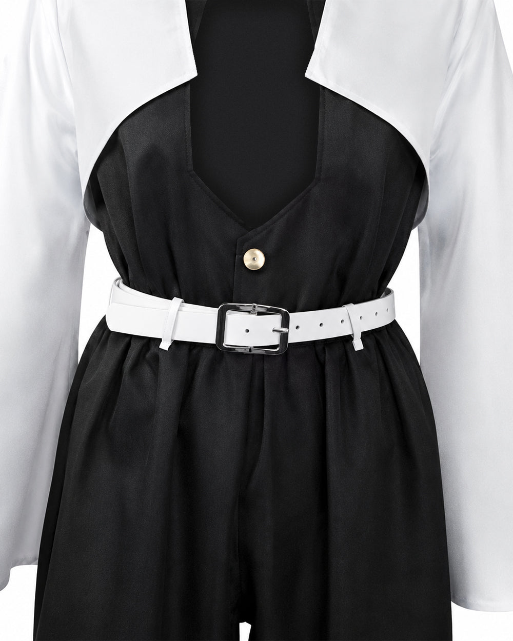Adult Wind Hashira Style Costume Open Front Black Uniform with White Belt Suit for Comic-con