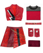 Women Red Princess Costume PU Leather Jacket Skirt Pants and Accessories 5pcs Suit for Halloween Carnival
