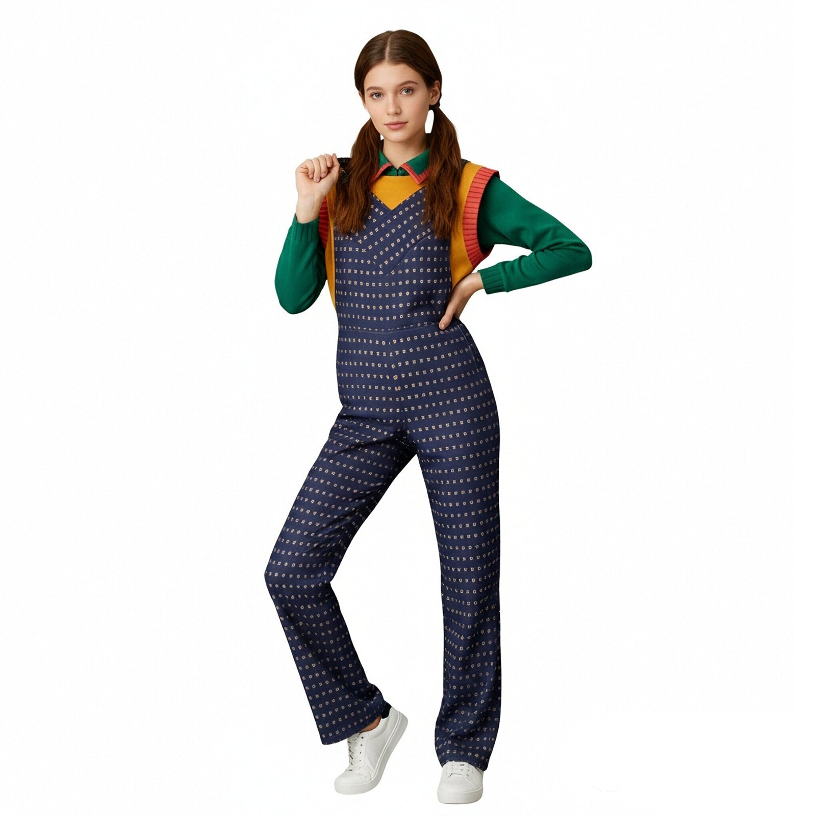 Holly Costume Retro Overalls Green Shirt and Vest 3pcs Suit for Cosplay Carnival