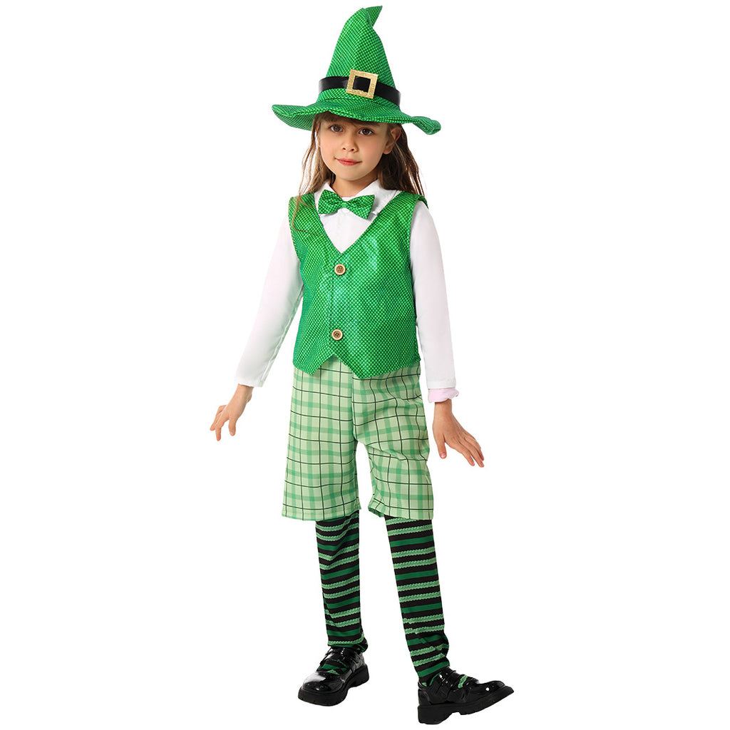 Kids Saint Patric's Day Costume Boys Girls Leprechaun Suit Irish Festival Outfit