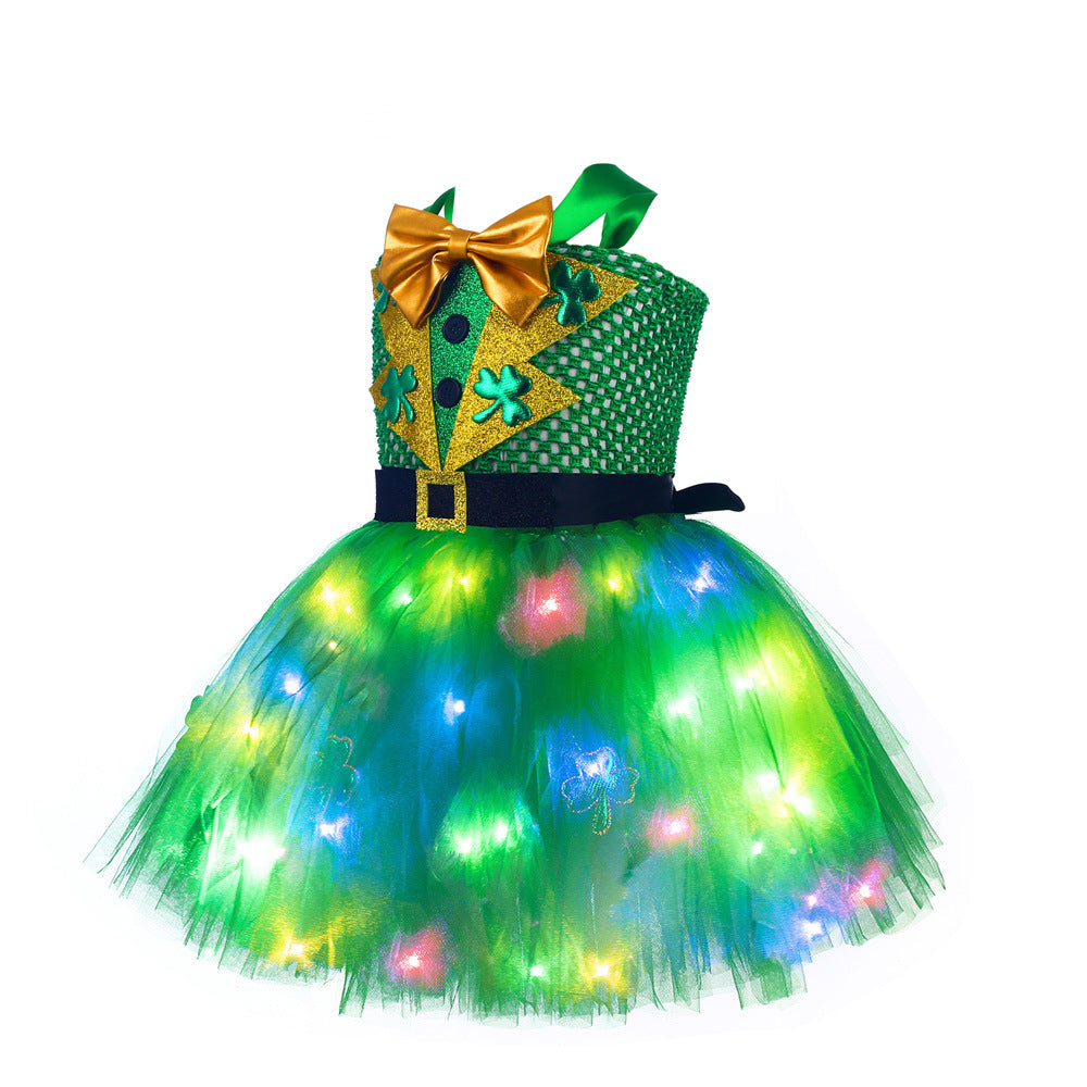 Girls Light Up St Patricks Day Dress Fashion Leprechaun Costumes for Irish Festival