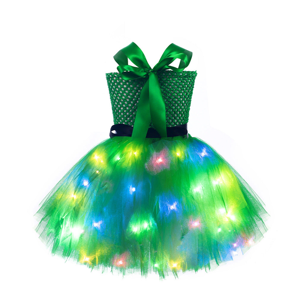 Girls Light Up St Patricks Day Dress Fashion Leprechaun Costumes for Irish Festival