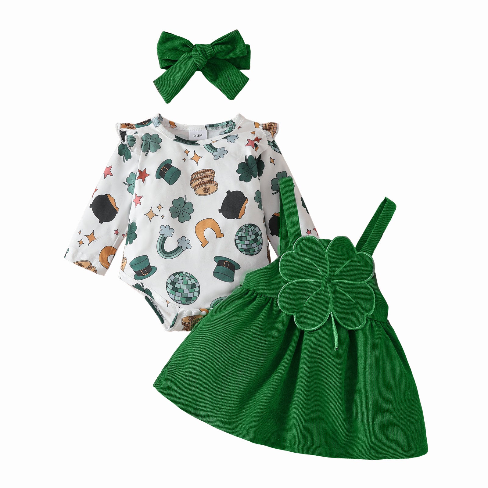 Toddler St. Patrick’s Day Outfits Baby Girl Romper Dress and Headband 3pcs Set for Party