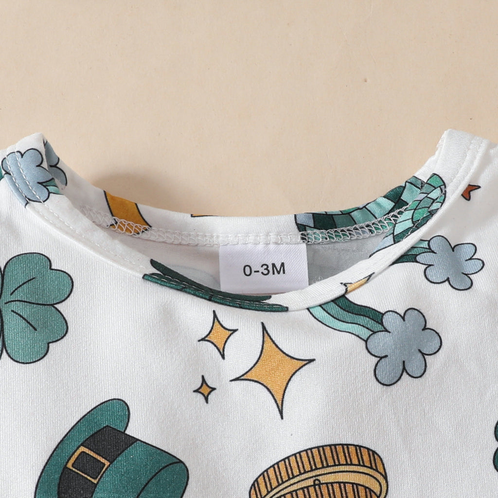 Toddler St. Patrick’s Day Outfits Baby Girl Romper Dress and Headband 3pcs Set for Party