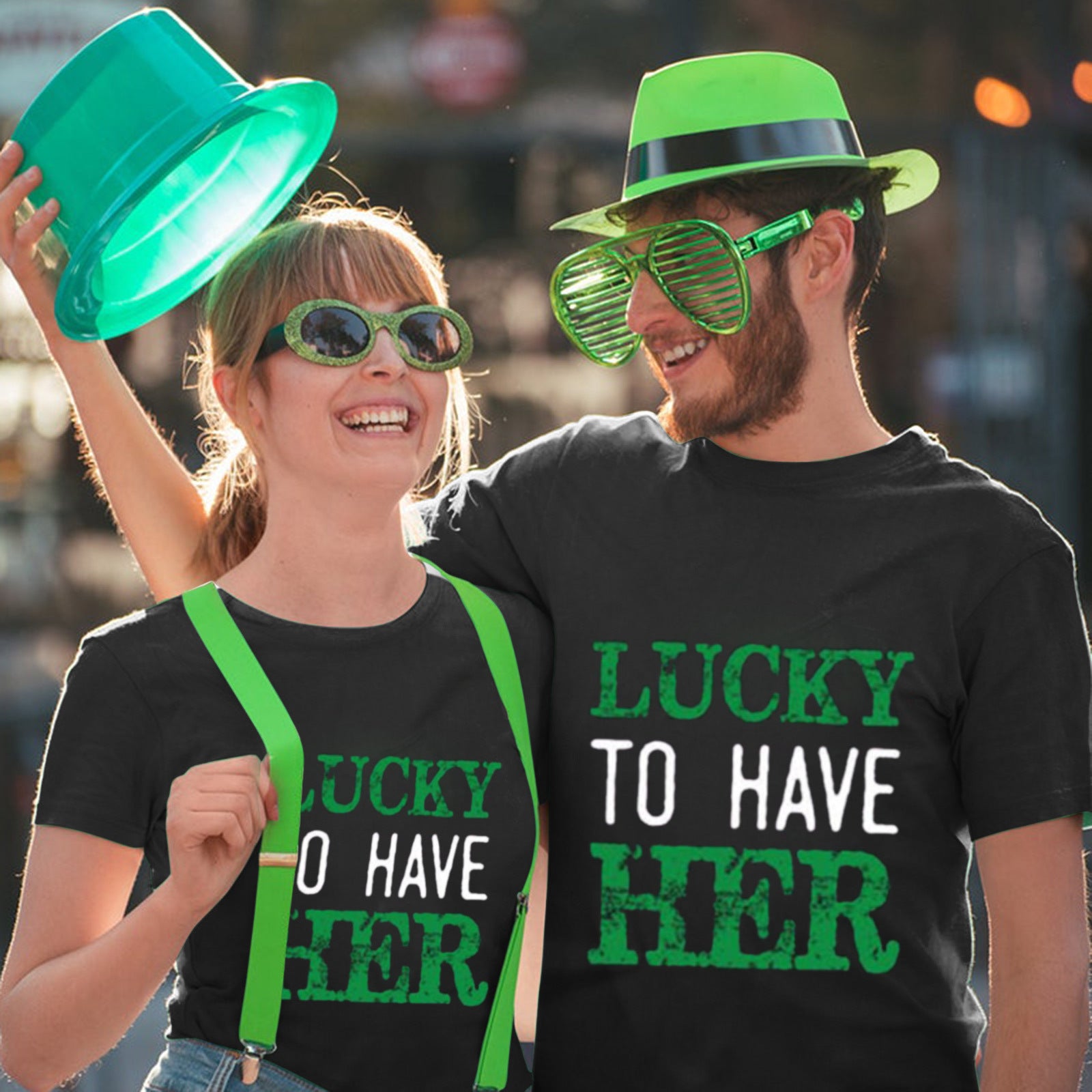 Couples Saint Patricks Day T-shirt and Hat Lucky Green Costume Irish Festival Outfit