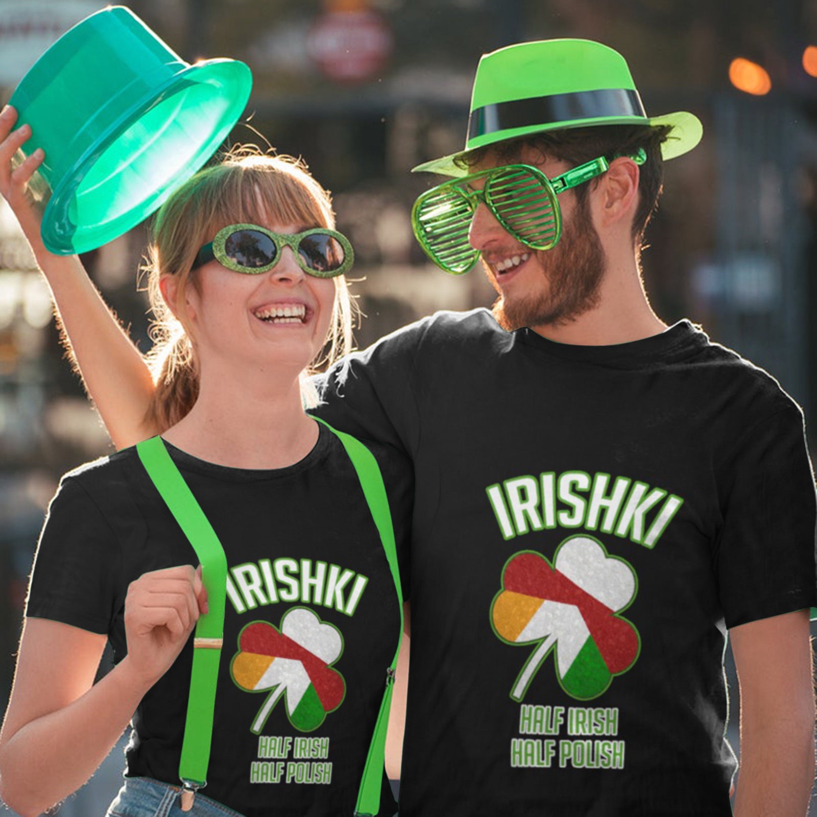 Couples Saint Patricks Day T-shirt and Hat Lucky Green Costume Irish Festival Outfit