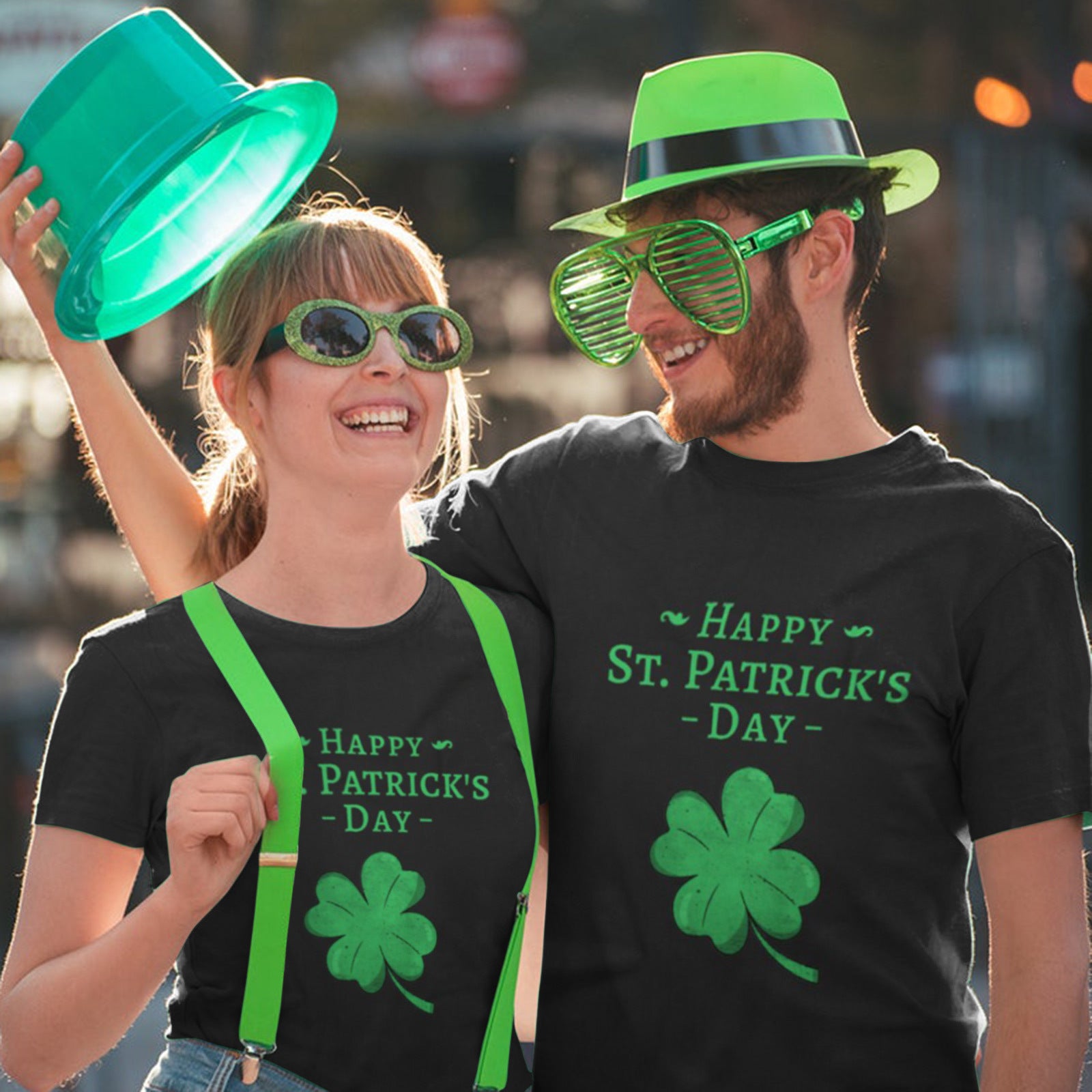 Couples Saint Patricks Day T-shirt and Hat Lucky Green Costume Irish Festival Outfit