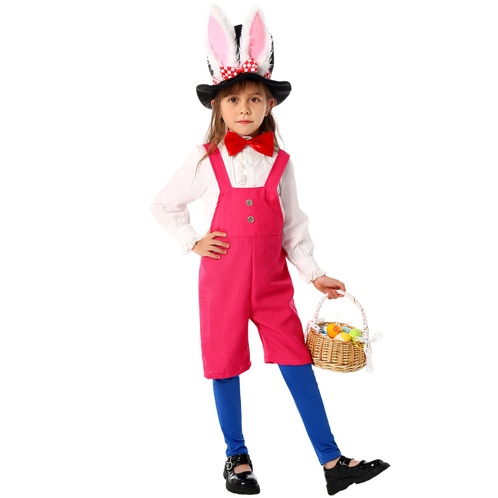 Girls Easter Bunny Costume Cute Rabbit Overalls with Bunny Ear Hat Outfit for Party