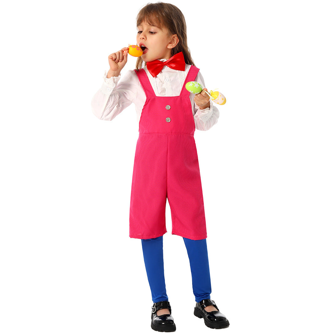 Girls Easter Bunny Costume Cute Rabbit Overalls with Bunny Ear Hat Outfit for Party