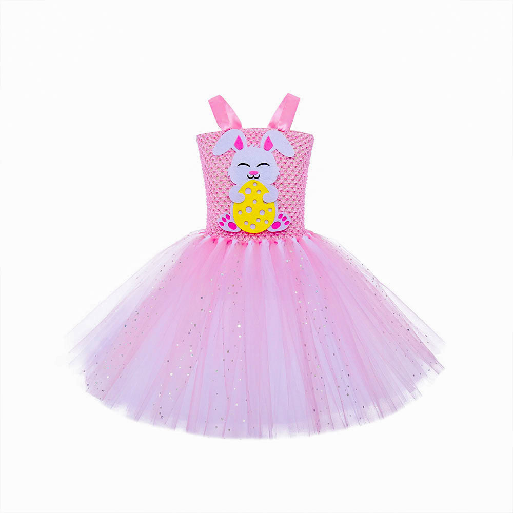 Girls Easter Dress Cute Bunny Rabbit Costumes Pink Dress with Headband 2pcs Suit for Parties
