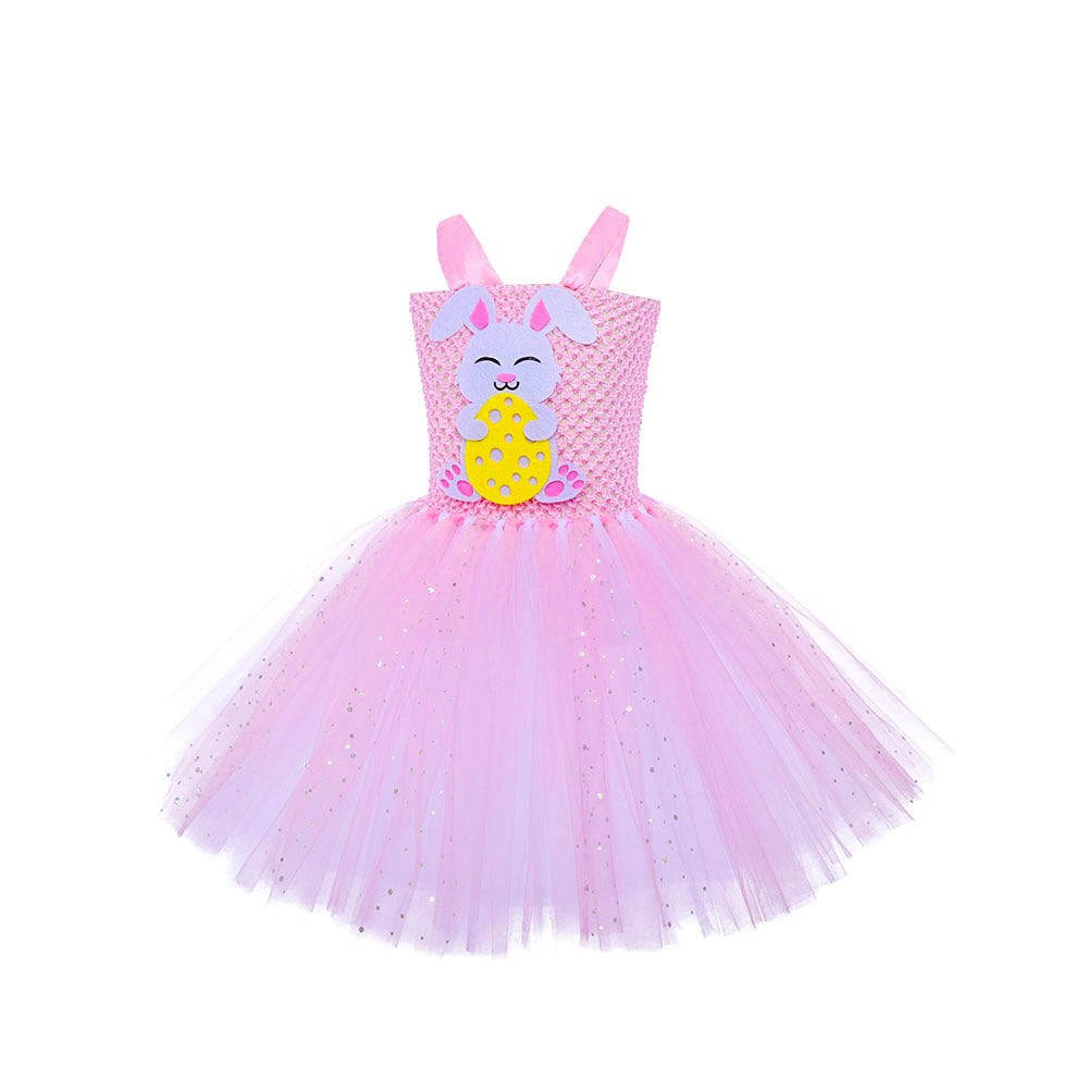 Girls Easter Dress Cute Bunny Rabbit Costumes Pink Dress with Headband 2pcs Suit for Parties