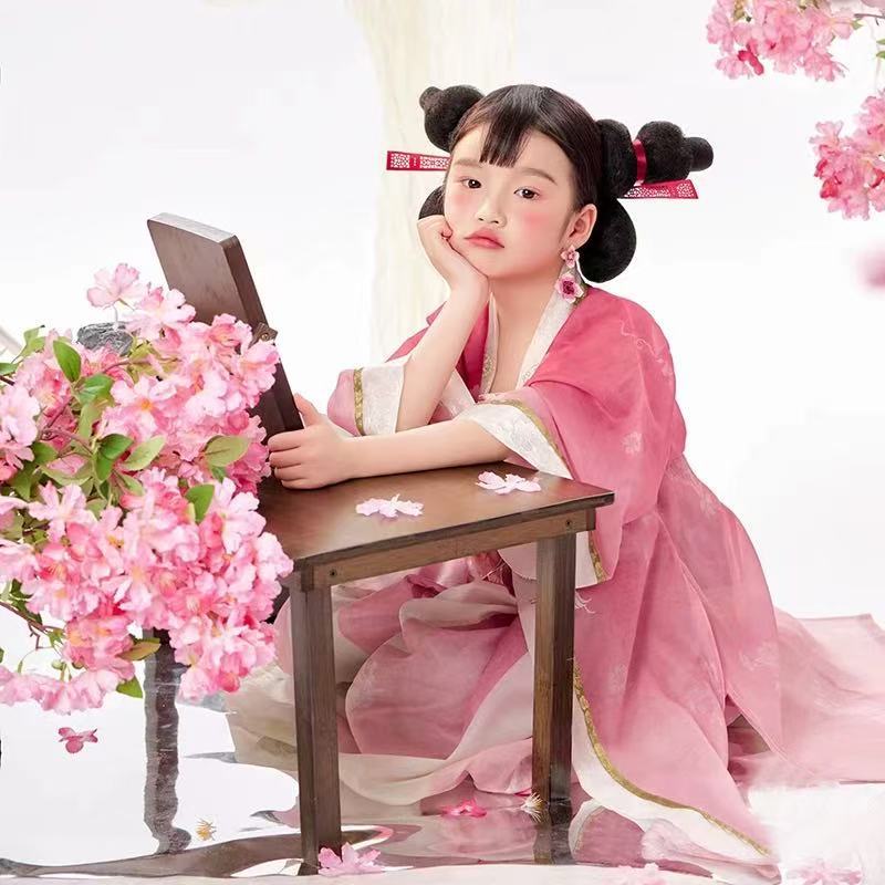 Girls Shiji Niangniang Costume Traditiona Hanfu Tang Dynasty Dress Wig for Cosplay