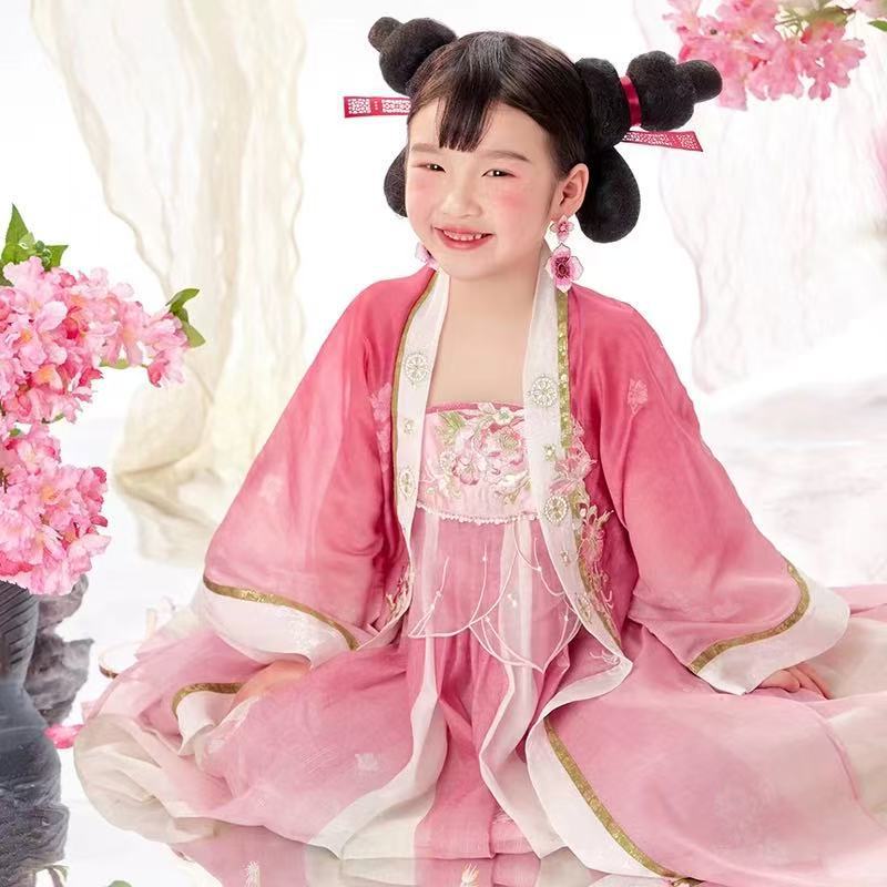 Girls Shiji Niangniang Costume Traditiona Hanfu Tang Dynasty Dress Wig for Cosplay