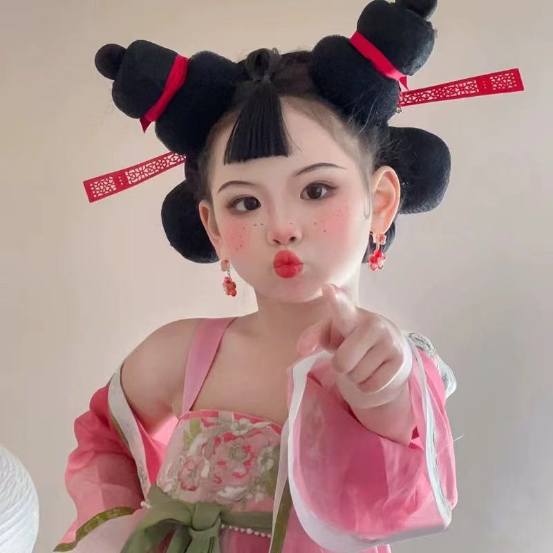 Girls Shiji Niangniang Costume Traditiona Hanfu Tang Dynasty Dress Wig for Cosplay