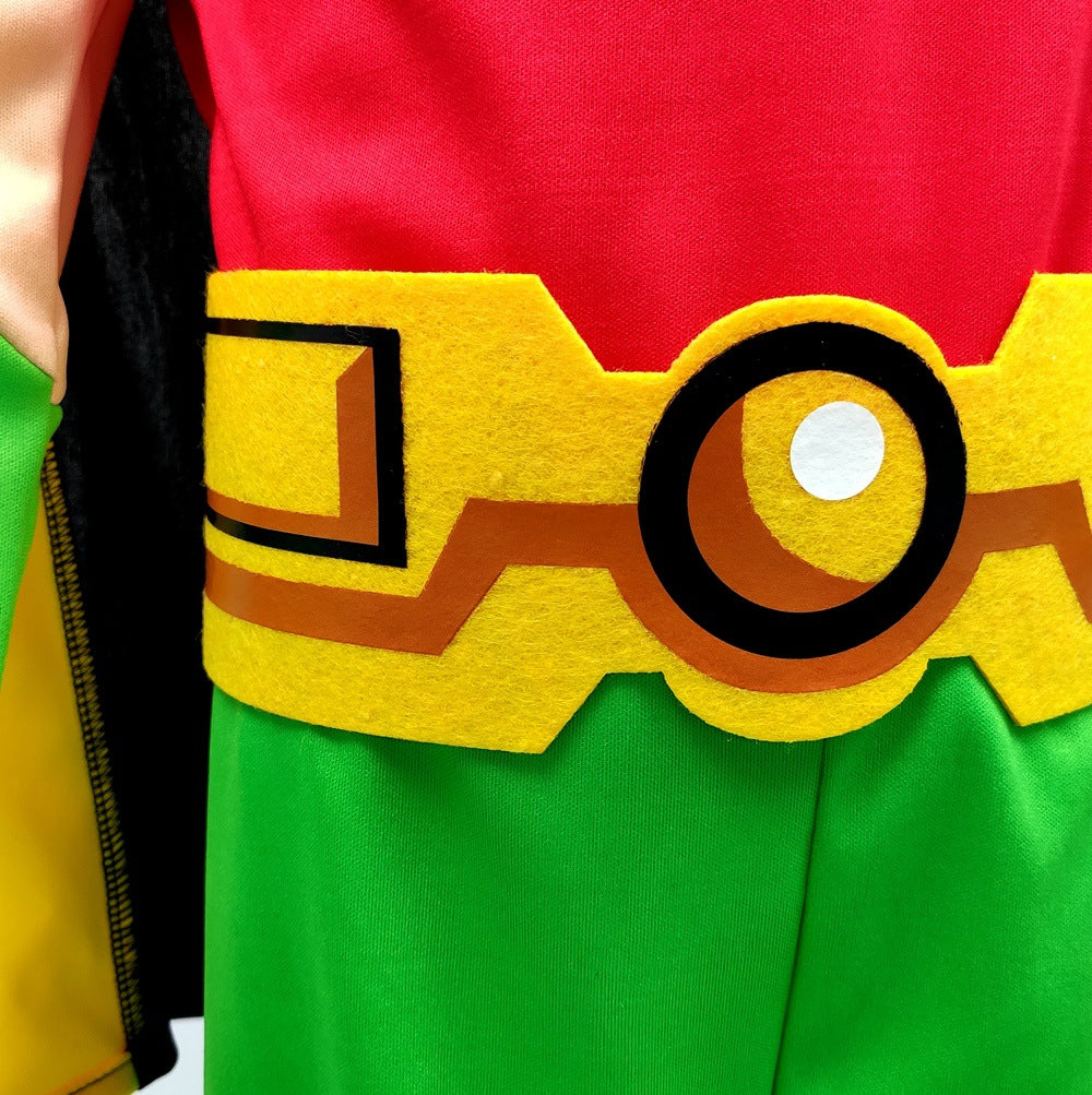 Kids Superhero Costume Boy Wonder Tops Pants Cape and Glasses 4pcs Suit for Cosplay
