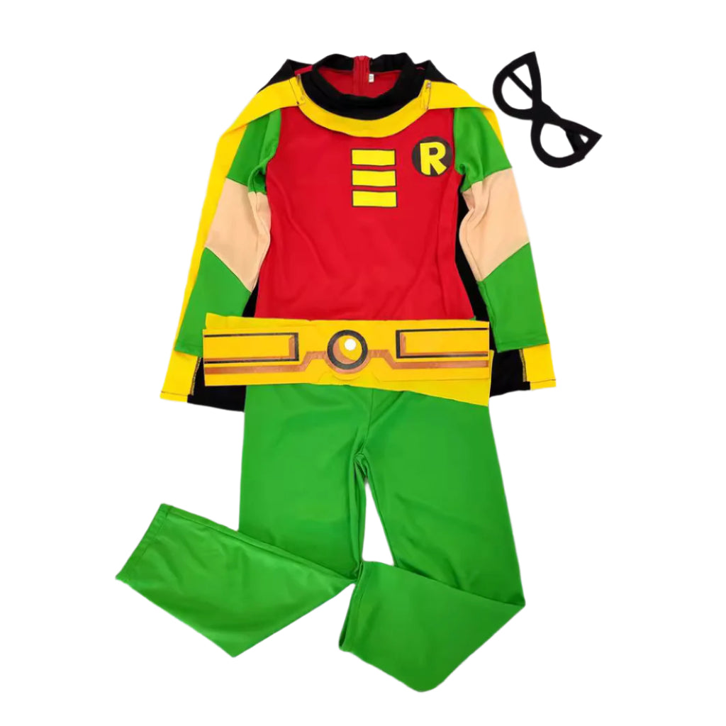 Kids Superhero Costume Boy Wonder Tops Pants Cape and Glasses 4pcs Suit for Cosplay