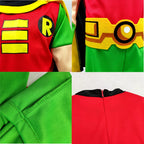 Kids Superhero Costume Boy Wonder Tops Pants Cape and Glasses 4pcs Suit for Cosplay