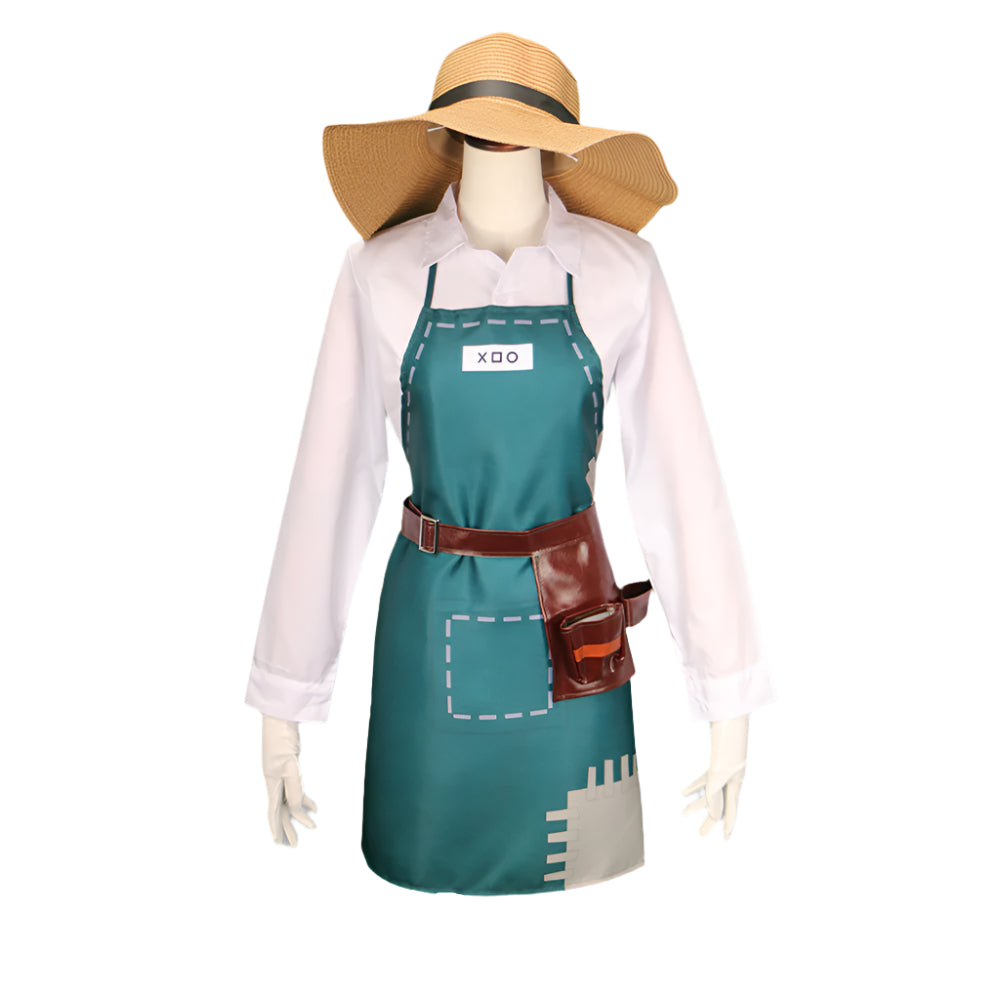 IDV Game Gardener Costume Women Green Apron White Shirt With Hat
