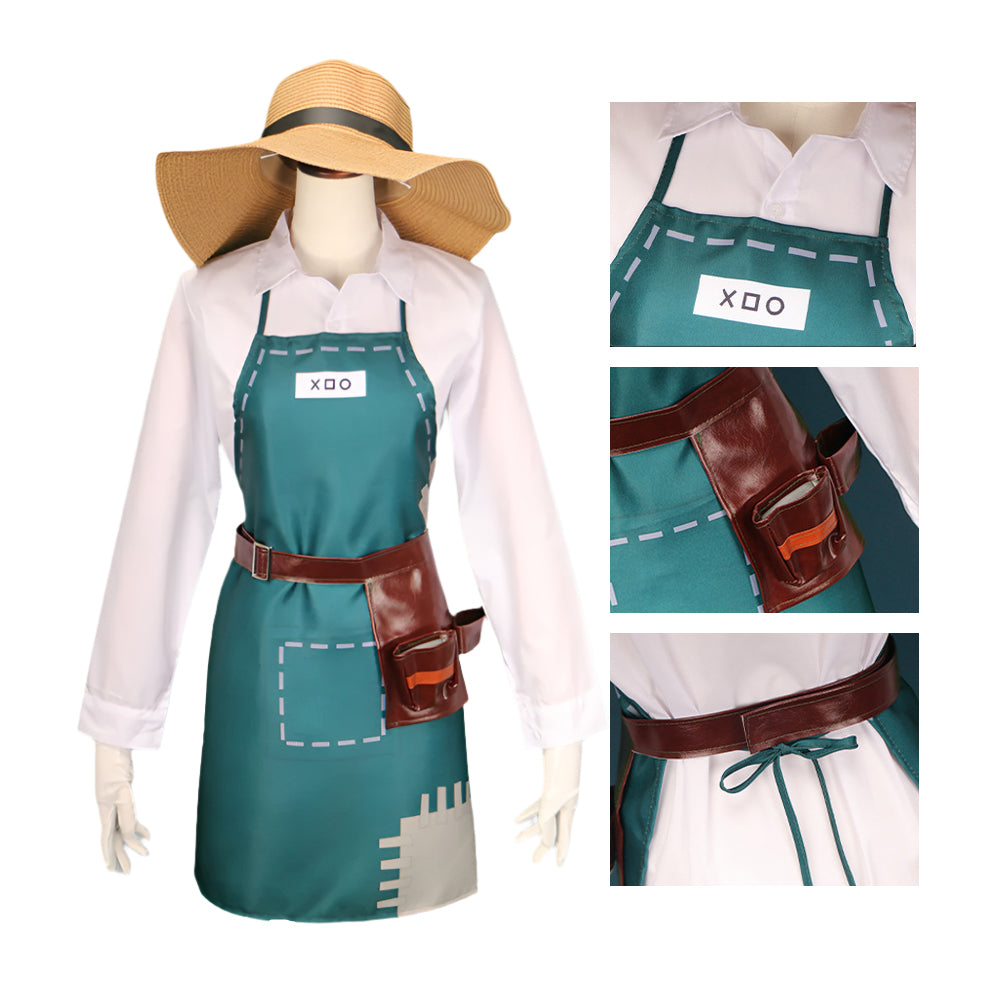 IDV Game Gardener Costume Women Green Apron White Shirt With Hat