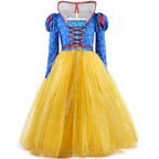 Kids Princess Dress Puff Long Sleeve Ball Gown Dress with Crown for Cosplay