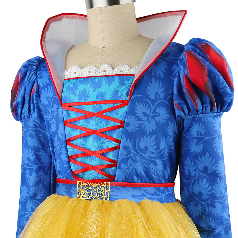 Kids Princess Dress Puff Long Sleeve Ball Gown Dress with Crown for Cosplay