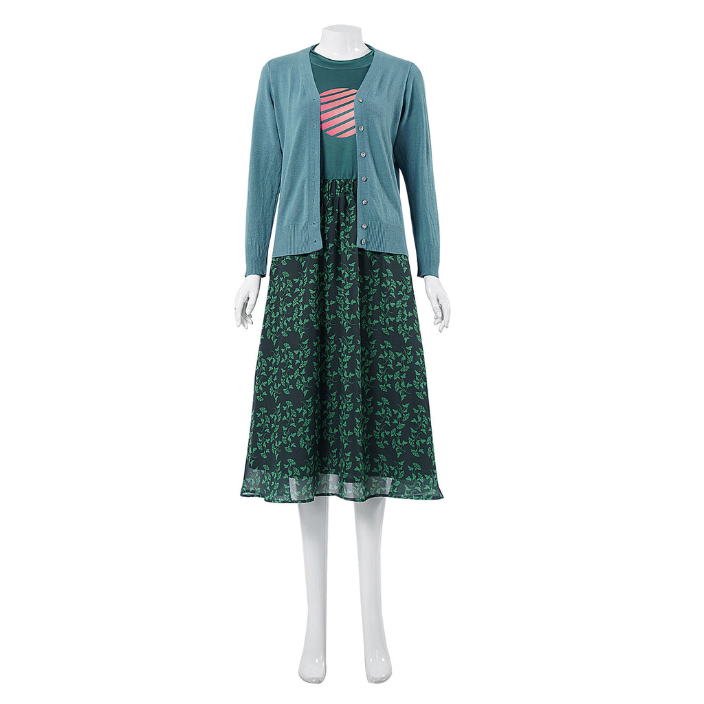 Women Blue Cardigan Girl Costume Misfit Sister Cosplay Outfit T-shirt Cardigan and Skirt