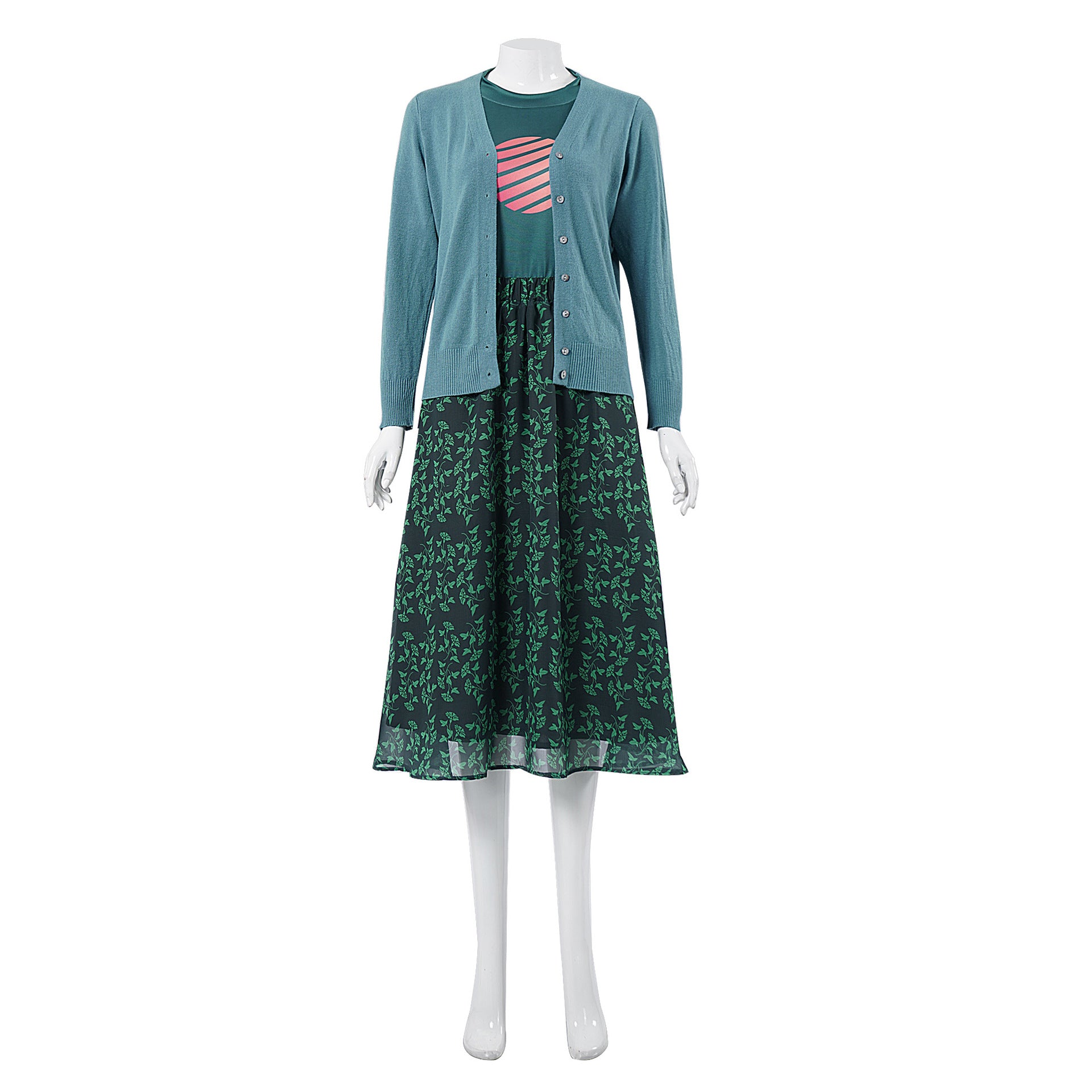 Women Blue Cardigan Girl Costume Misfit Sister Cosplay Outfit T-shirt Cardigan and Skirt