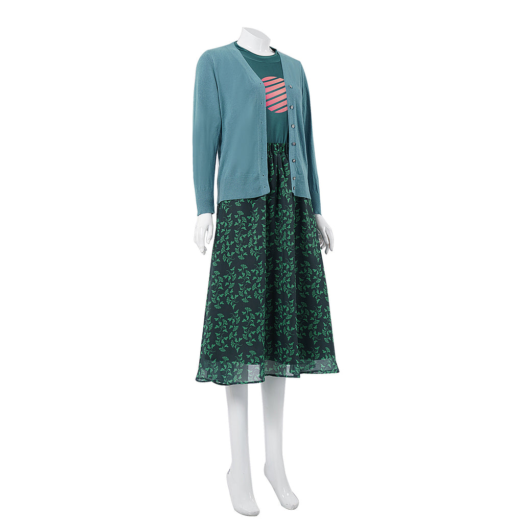 Women Blue Cardigan Girl Costume Misfit Sister Cosplay Outfit T-shirt Cardigan and Skirt