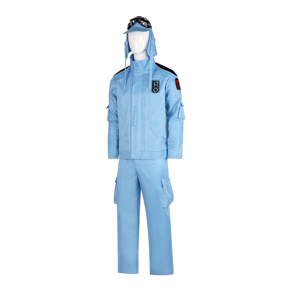 Adult No.17 Costume Blue Tops Pants Hat and Goggles 2025 Movie Uniform for Cosplay