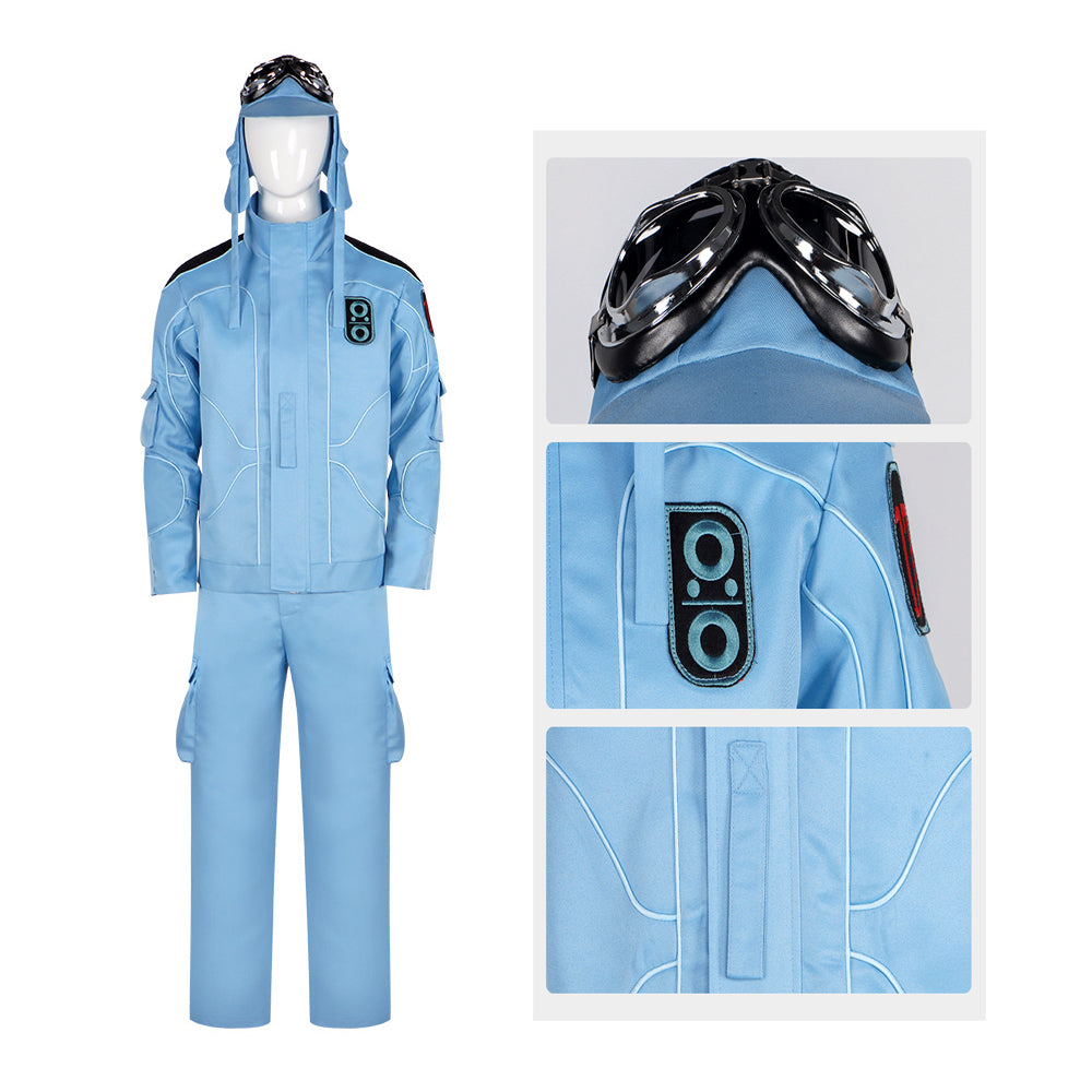 Adult No.17 Costume Blue Tops Pants Hat and Goggles 2025 Movie Uniform for Cosplay