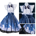 Women Floral Memory Outfit Game Player Cosplay Costume Blue Dress Full Set
