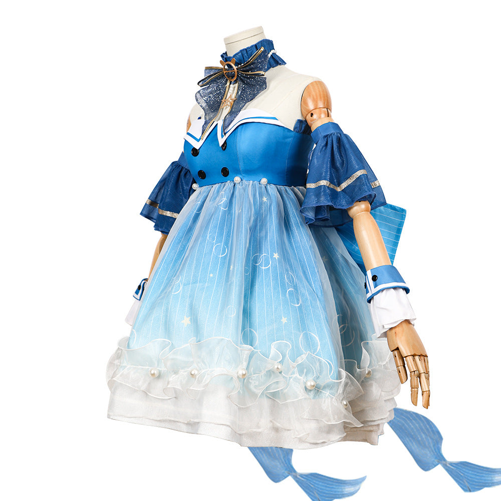 Teens Bubbly Voyage Outfit Blue Starlit Gown with Tail for Game Player
