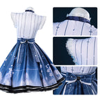 Women Floral Memory Outfit Game Player Cosplay Costume Blue Dress Full Set