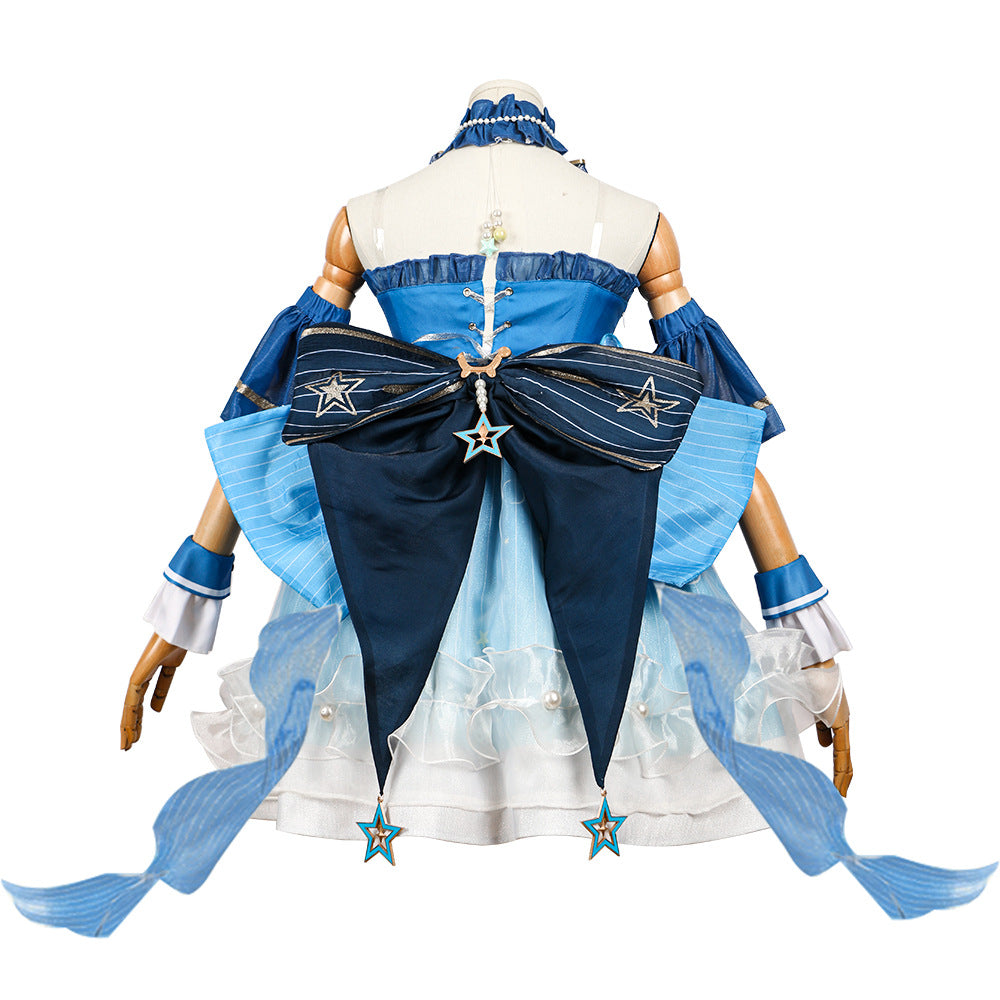 Teens Bubbly Voyage Outfit Blue Starlit Gown with Tail for Game Player