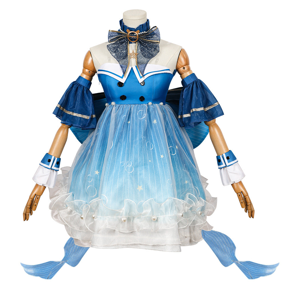 Teens Bubbly Voyage Outfit Blue Starlit Gown with Tail for Game Player