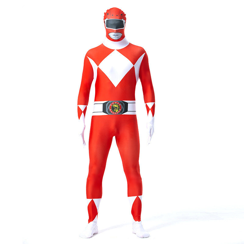 Adult Dragon Ranger Red Dino Outfit Jumpsuit with Helmet for Halloween Cosplay