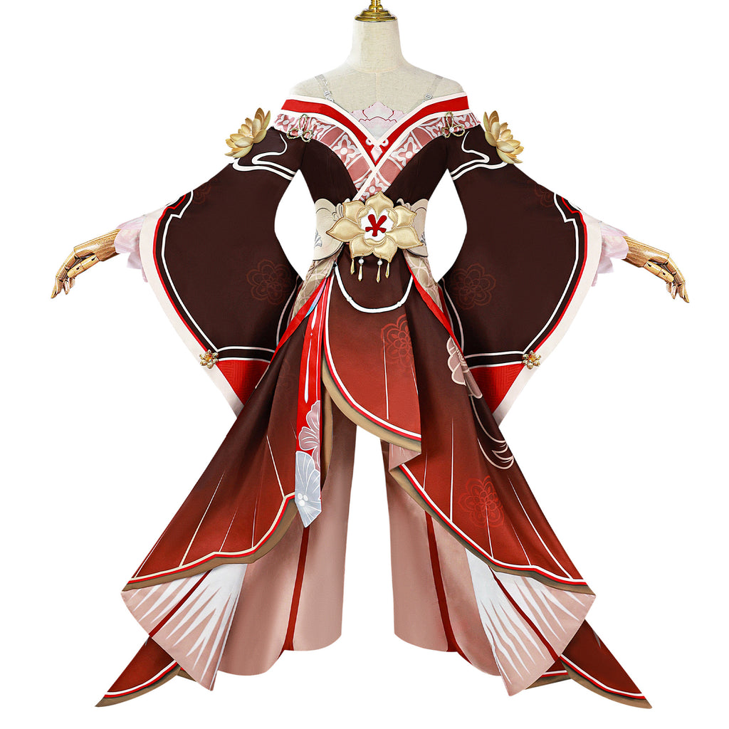 Adult Tingyun Outfit Maroon Dress with Tail and Accessories for Game Fans