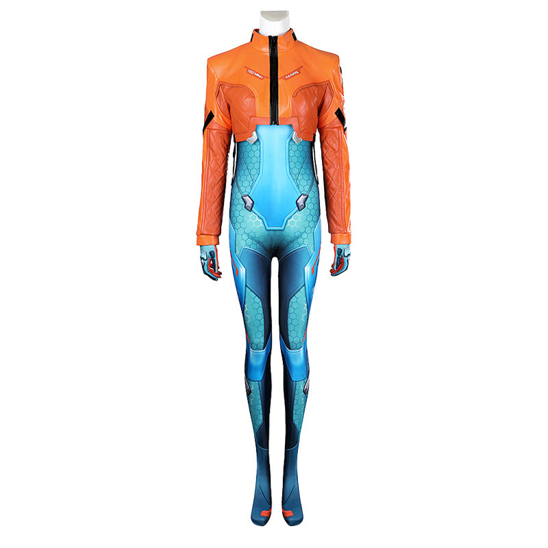 Adult Space Ranger Costume Blue Jumpsuit and Orange Coat 2pcs Suit for Halloween Carnival