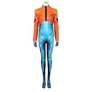 Adult Space Ranger Costume Blue Jumpsuit and Orange Coat 2pcs Suit for Halloween Carnival