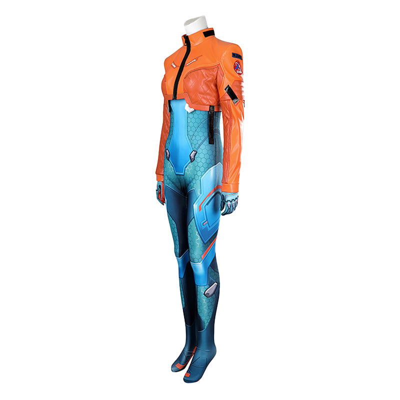 Adult Space Ranger Costume Blue Jumpsuit and Orange Coat 2pcs Suit for Halloween Carnival