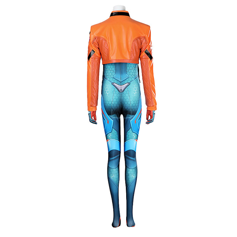 Adult Space Ranger Costume Blue Jumpsuit and Orange Coat 2pcs Suit for Halloween Carnival
