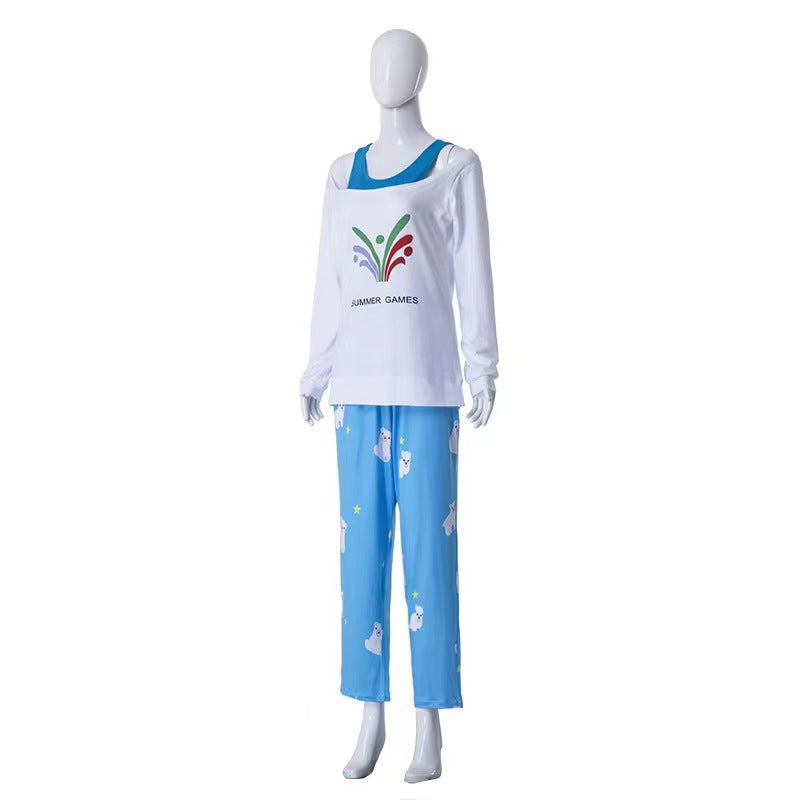 Adult OW Mei Ling Zhou Pajama White Sweatshirt and Blue Pants Suit for Daily Wear