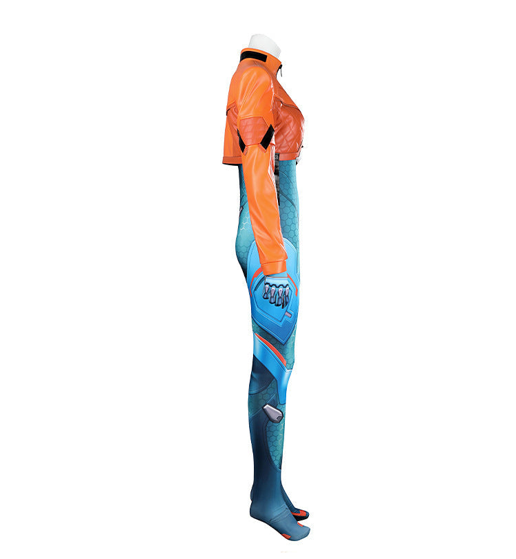 Adult Space Ranger Costume Blue Jumpsuit and Orange Coat 2pcs Suit for Halloween Carnival