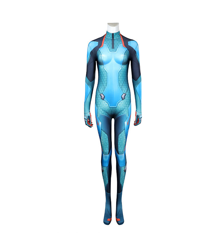 Adult Space Ranger Costume Blue Jumpsuit and Orange Coat 2pcs Suit for Halloween Carnival
