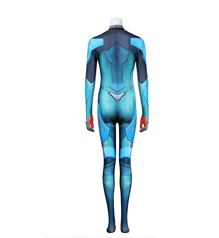 Adult Space Ranger Costume Blue Jumpsuit and Orange Coat 2pcs Suit for Halloween Carnival